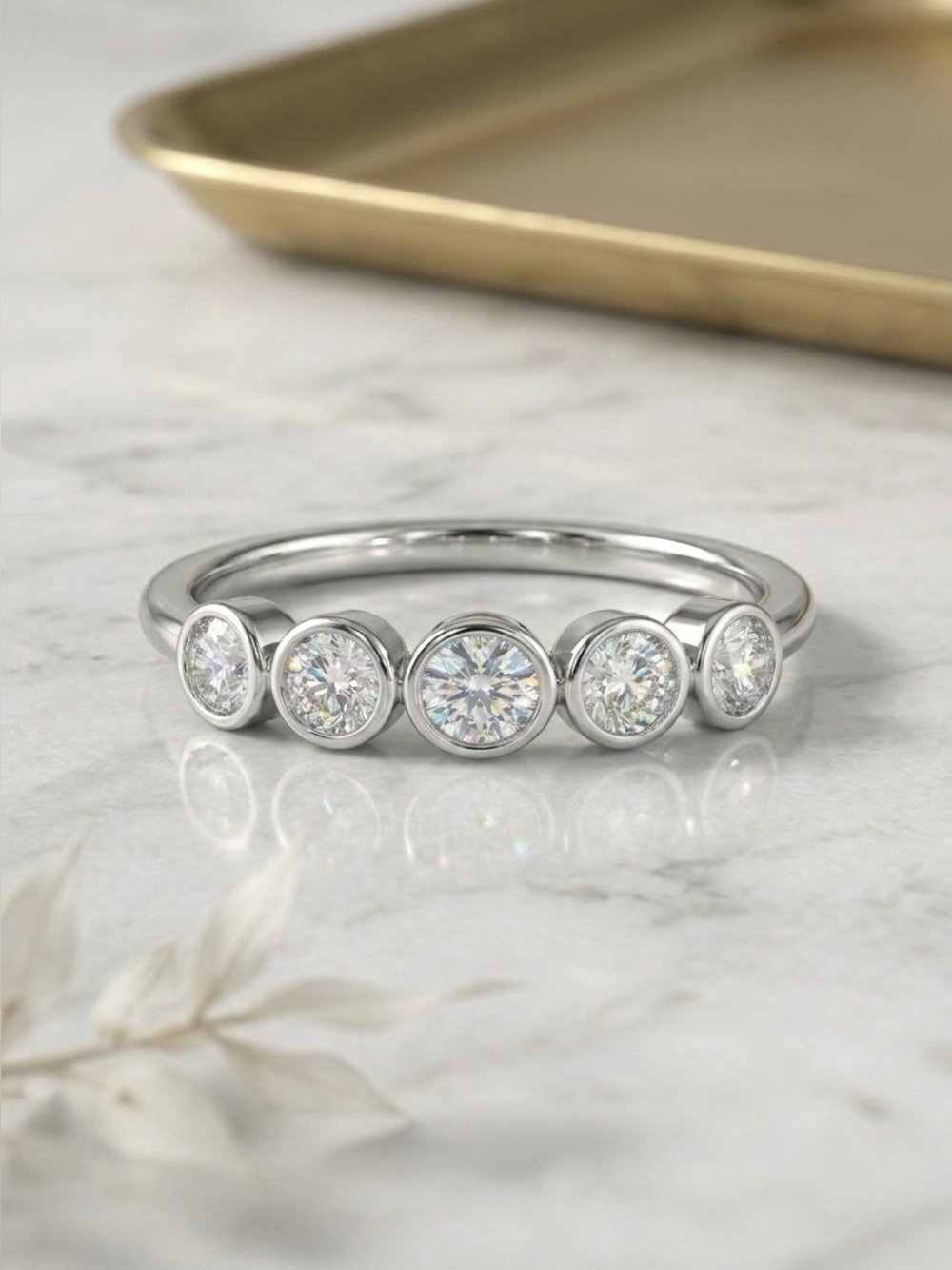S925 Minimalist 0.5ctw Five Stones Bezel Setting Band Ring